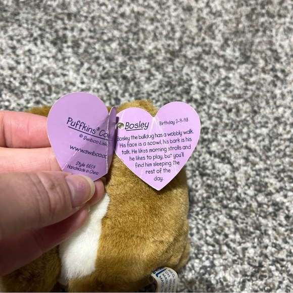 Swibco Puffkins Bosley Bulldog Plush Stuffed Animal Tan White Mini Vintage 4" - Picture 9 of 11